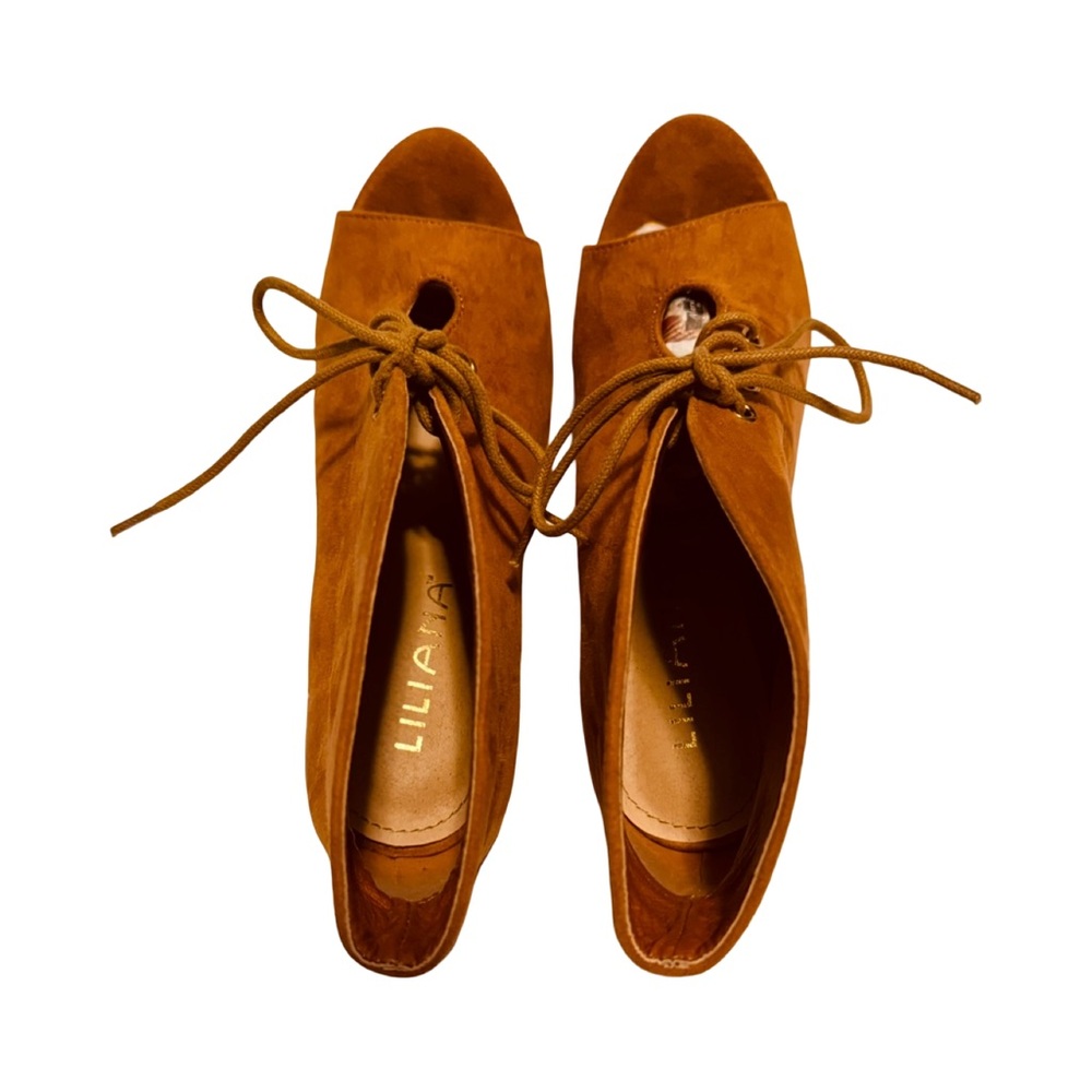 Lliana Tan Lace-Up Peep Toe Boots